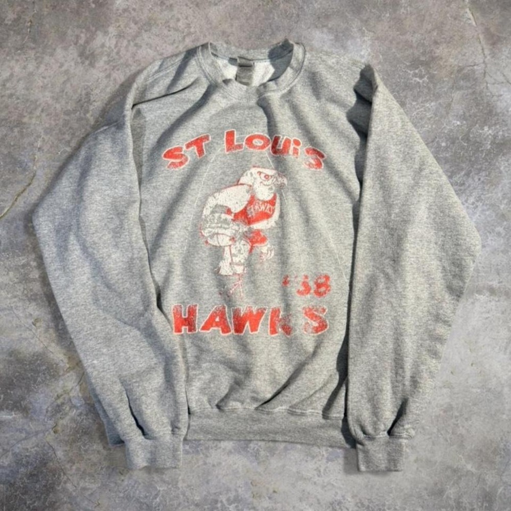Vintage St Louis Hawks NBA Basketball Crewneck Sweatshirt Grey Medium